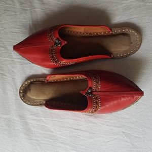 Red leather hand made house slippers/shoes